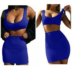 Blue 2 Piece Skirt + Crop Top